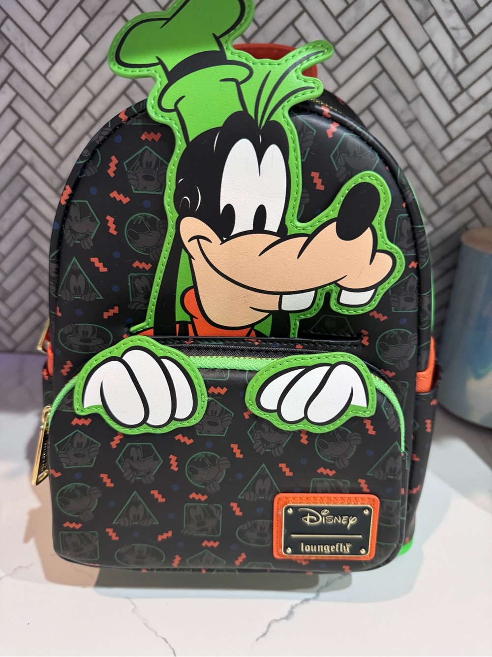 BRAND NEW-Disney Loungefly Goofy Mini Backpack in Black, Neon Green & Orange